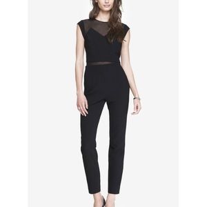 Express, black jumpsuit with sheet top.